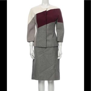 Fendi Silk Colorblock Pattern Skirt Suit